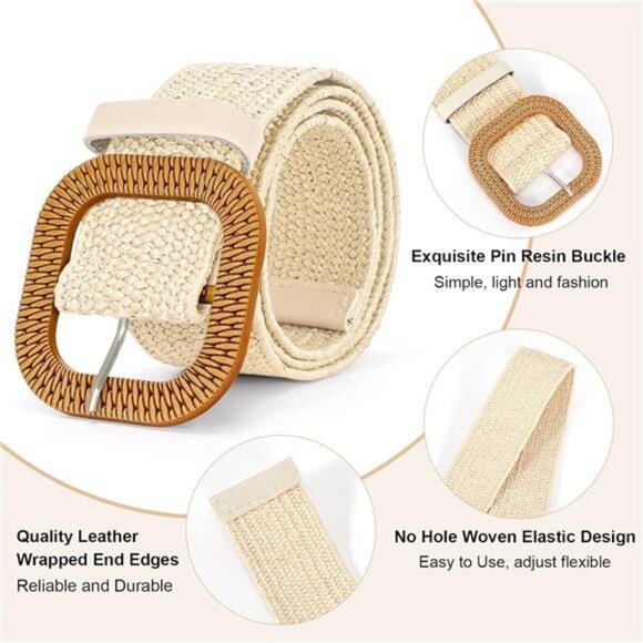 Woven Belt for Women StrawElastic Stretch Waist Belt Boho Belts LadiesBeach Belt - Picture 5 of 7